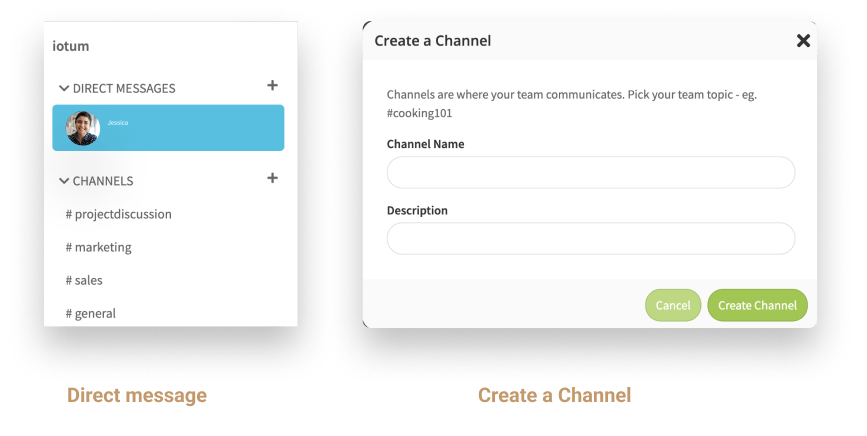 Direct message and channel creation